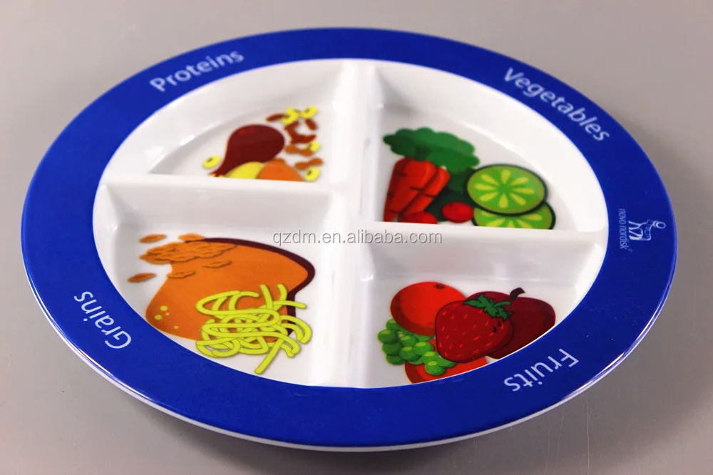 Round Melamine 4 Section Divider Lunch Plates For Kids