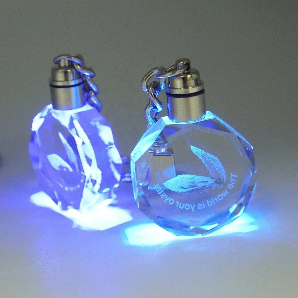 Customized Logo 3d Laser Engraving Crystal Glass Keychain Blank