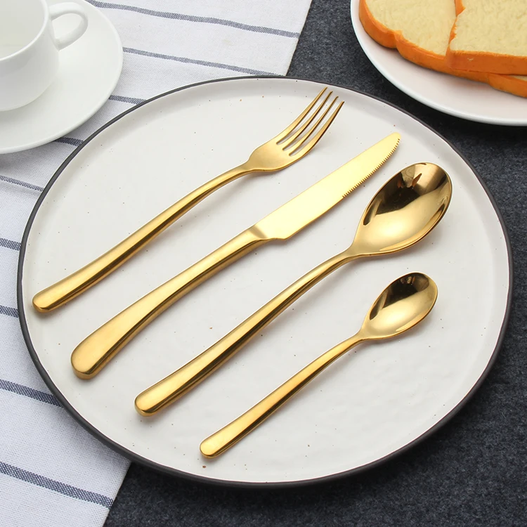 High Grade Rose Gold Dinnerware Spoon Fork Knife Tea Spoon Gold