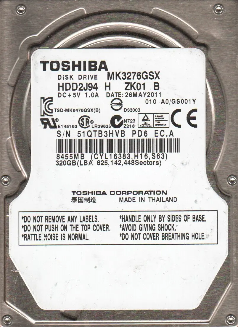 MK3263GSX Toshiba 320 GB Internal 5400 RPM 2.5/" HDD2H01 Hard Drive