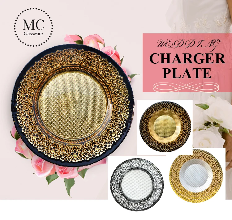Embossed Gold Silver Glass Charger Plate For Decoration Buy Charger