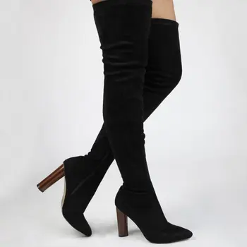 black suede over the knee high heel boots