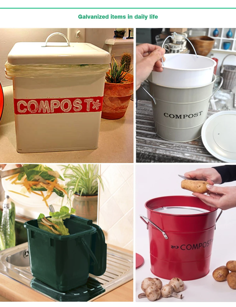 Black Galvanized Metal Countertop Compost Pail With Charcoal Filter