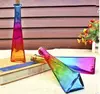 Fashion gradient color tall triangular glass vase