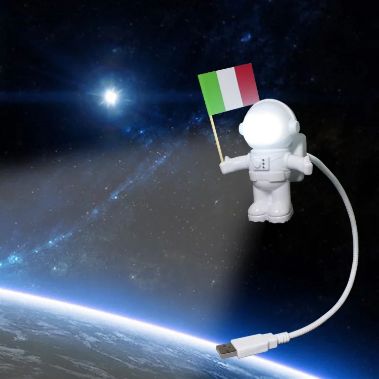 Novelty Gift Astronaut Hold Flag Spaceman Usb Flex Reading Light