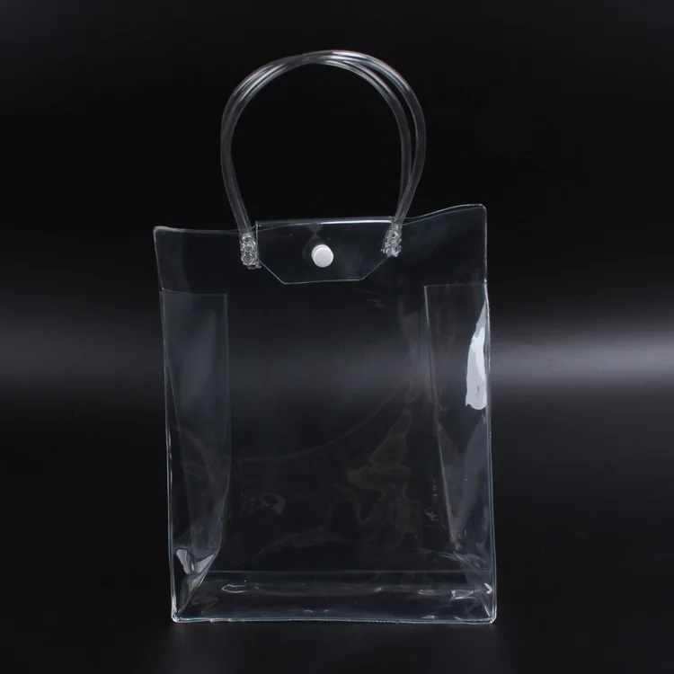 Portable Bottom Gusset Pvc Plastic Clear Tote Bags With Button Closure ...