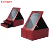 Creative red leather desktop standing mirrors with jewelry box