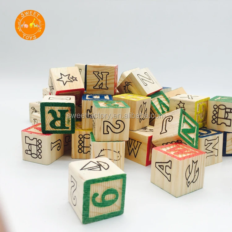Wooden Abc Carved Alphabet Building Blocks Stacking Games Montessori