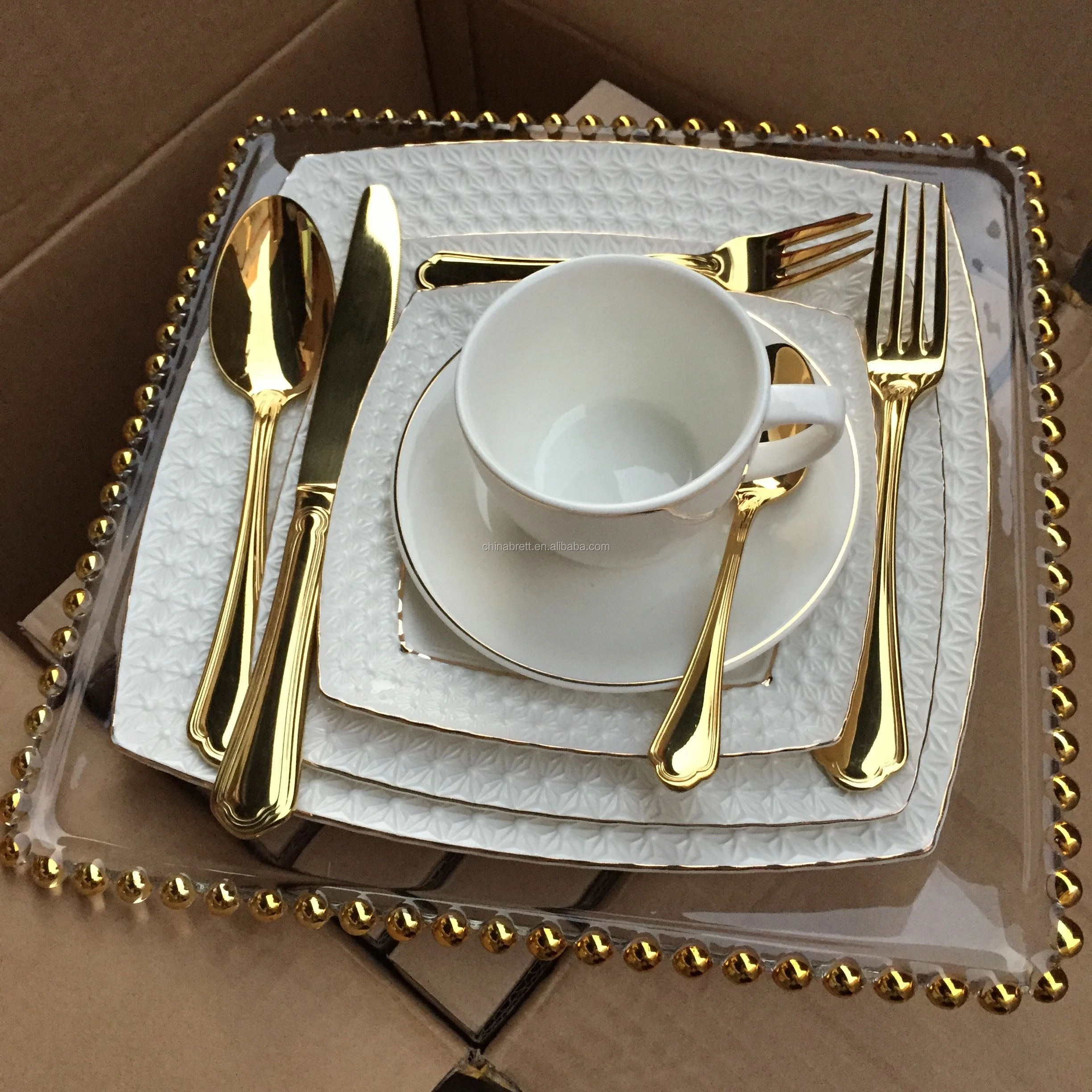 Guangzhou supplier wedding flatware cutlery set gold