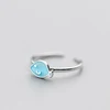 Hot Style 925 Sterling Silver Fashion Simple Blue Dolphin Whale Fish Animal Adjustable Ring Women Jewelry