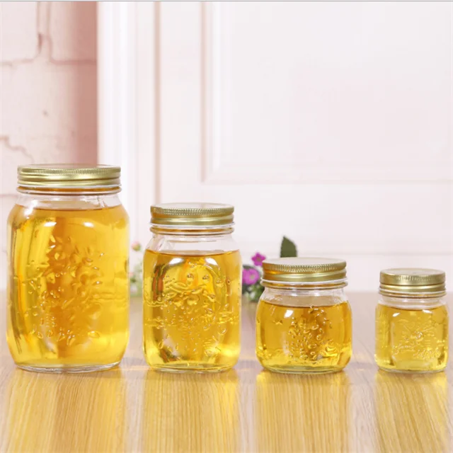 250ml 375ml 500ml 1000ml Unique Carving Clear Glass Honey Jam Jars