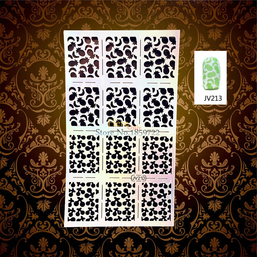 1PC Glitter Fashion Fruit Pattern Nail Art Template Stencil Stickers HJV213 Easy Paint Image Stamping Painted