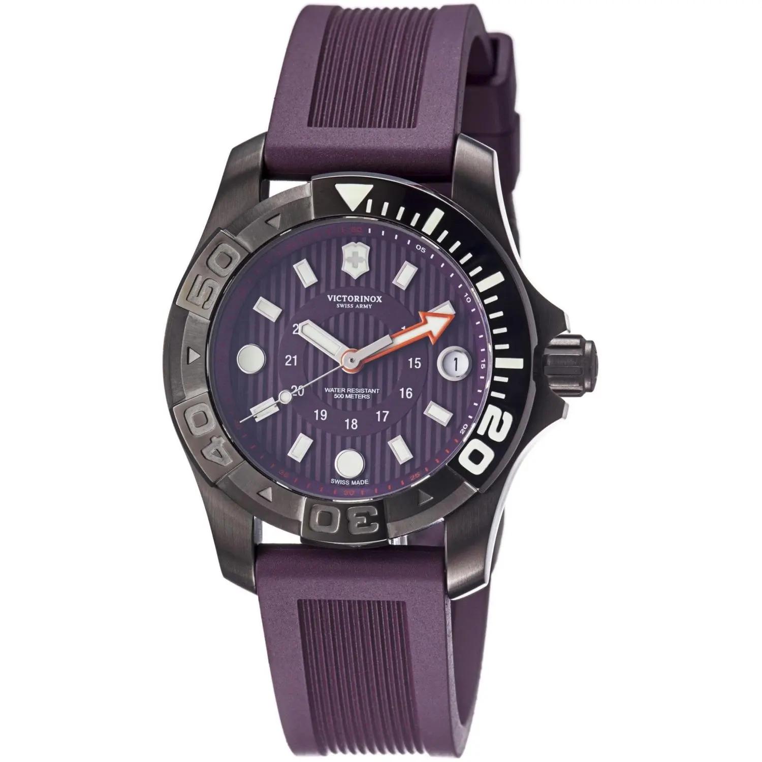 Victorinox Swiss Army Watch, Men's Dive Master 500m Purple Rubber Strap 38mm 241558