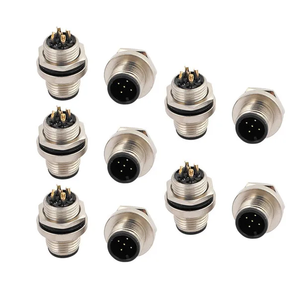Circular Metric Connectors 4pin Male Panel Socket M12 Wire Solder Type
