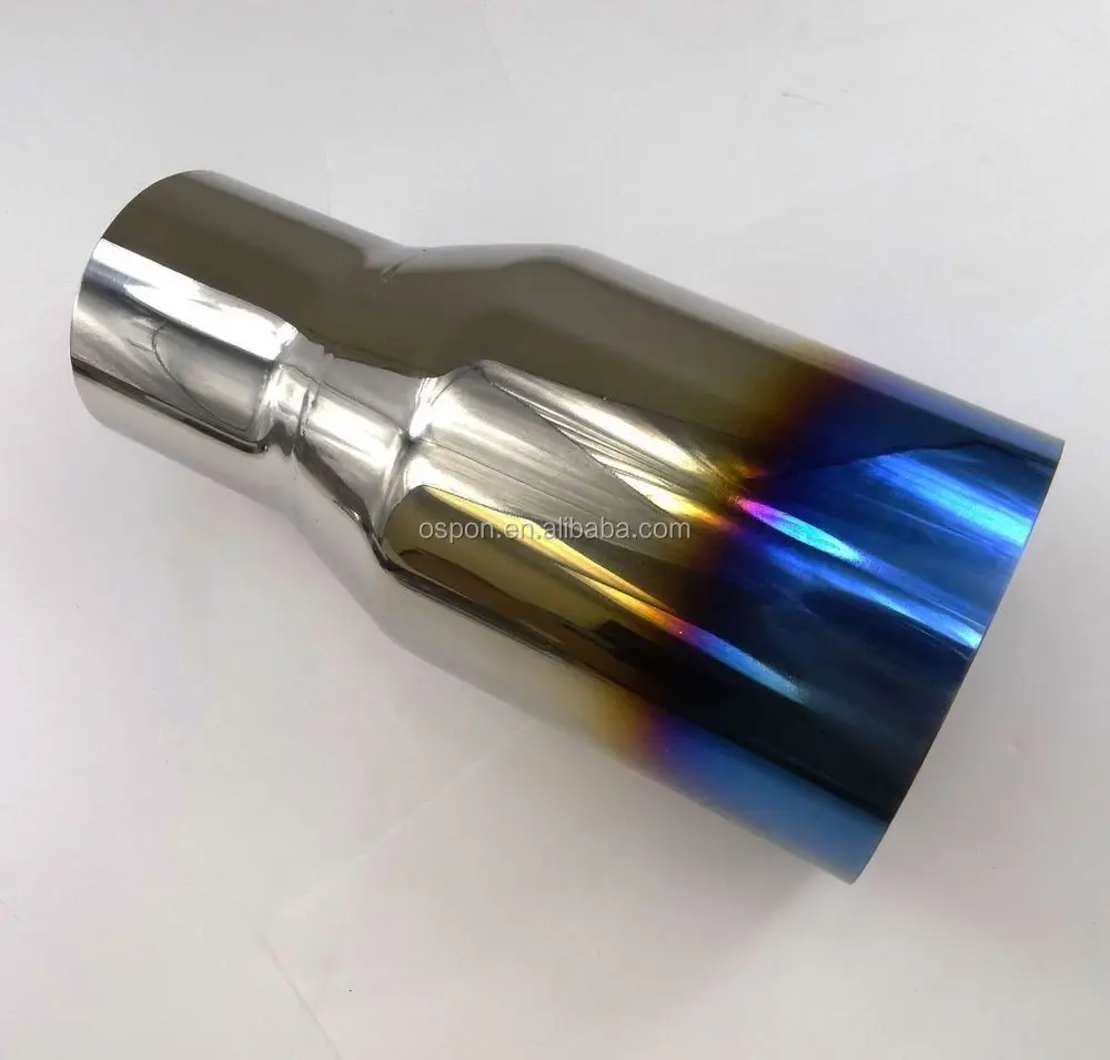 Blue Burnt Exhaust Single Muffler Tip Polished Stainless Steel 2.5" In
