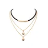 Summer Multilayer Suede Metal Chain Choker Necklace Gold Concha Shell Dangle Bohemia Necklace Bench Jewelry for Women