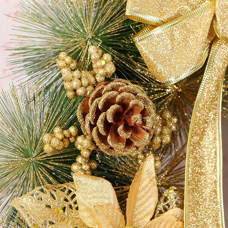 40cm handmade pine needles gold flower christmas tree decorative
