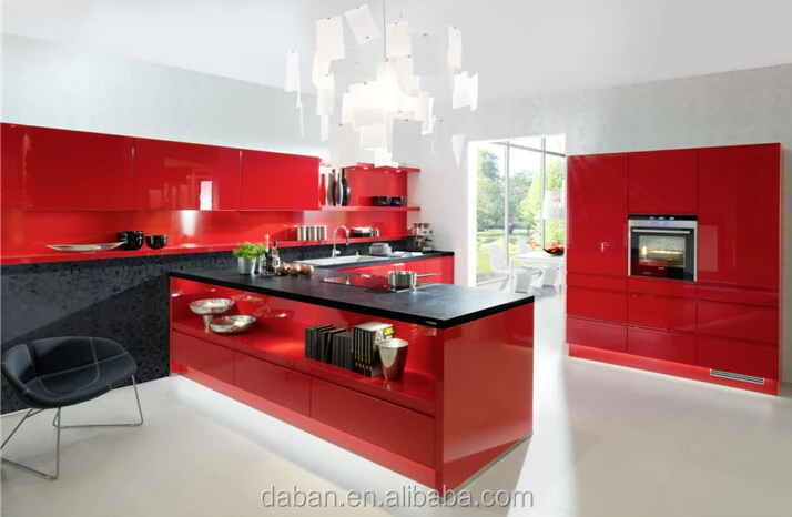 Alto brillo de color rojo y te negro mueble cocina para extractor ...