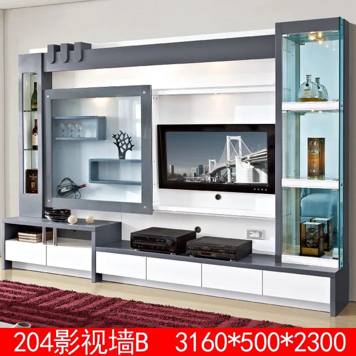 Living Room Furniture Lcd Tv Wall Unit Wood Led Tv Wall Unit Design 3d1