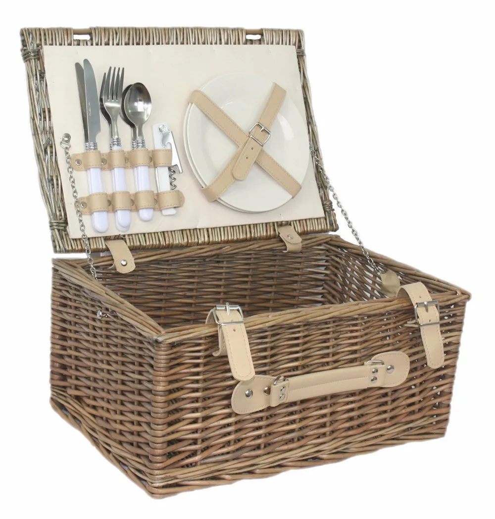 Wicker picnic basket for 2 person outdoor willowr picnic hamper set