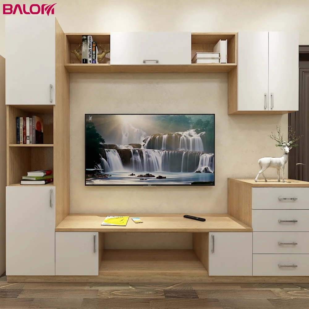 Balom Modern Tv Rack Stand Cabinet Wooden With Bookcase Design
