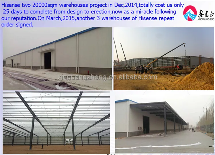 Crane equiped large span steel structure warehouse