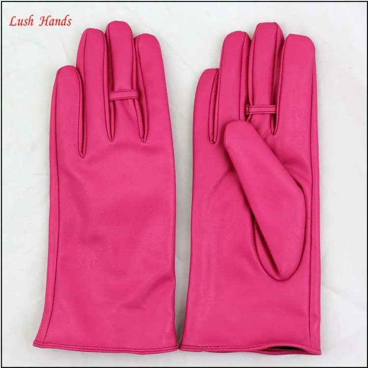 2016 ladies hot sale spring pink PU leather hand gloves with ring