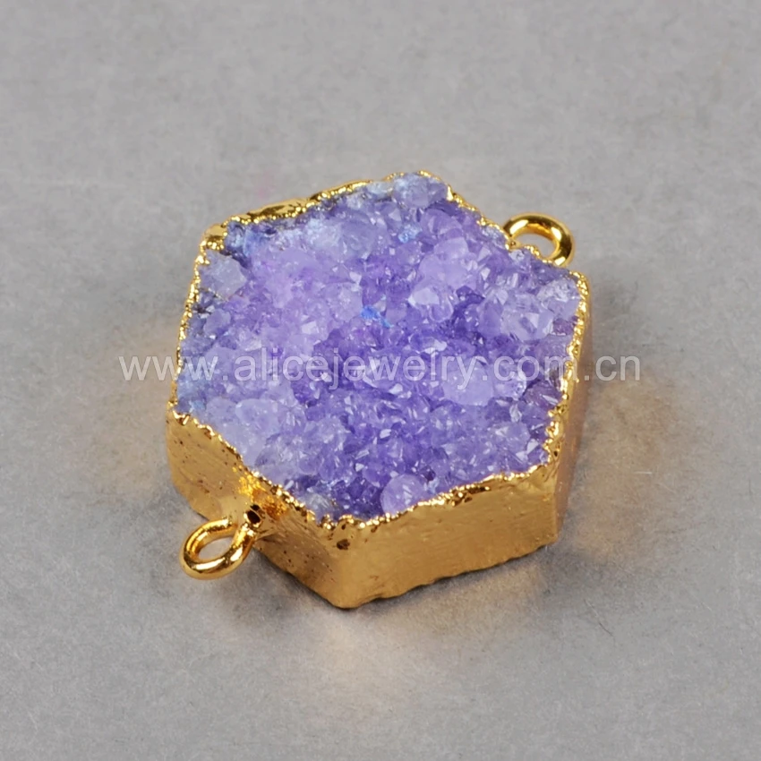 Quartz Agate Druzy Hexagon Stone Connectors,18k Gold Plated Druzy Beads