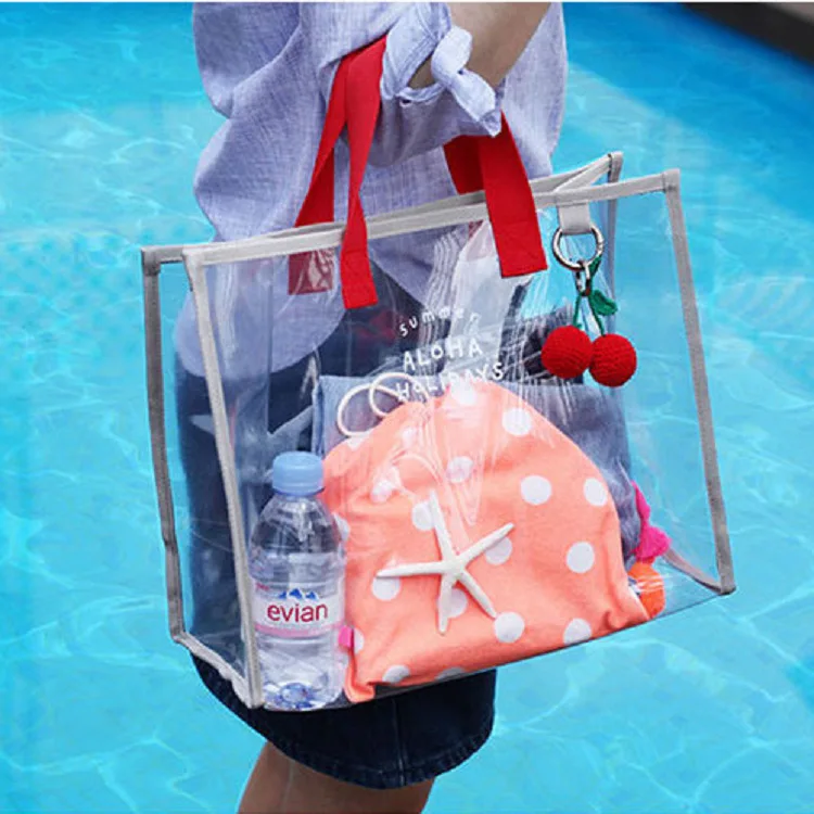 Hot Sale High Quality Waterproof Plastic Tote Beach Bag With Pockets ...