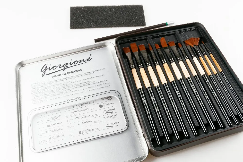 Giorgione 12 Pieces Multi Shapes Nylon Hair Artist Painting Brush Set