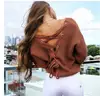 Sexy backless lace up knitting pullover Casual autumn winter sweater women tops Fashion hollow out jumper pull femme