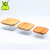 Square Shape Glass Food Bento Lunch Box Set with Airtight Bamboo Lid Seal | Microwave Oven Freezer Dishwahser Safe BPA Free