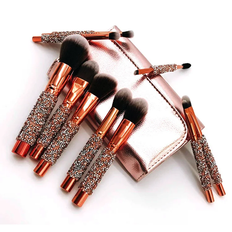 10pcs Rhinestone Makeup Brush Set With Pu Bag - Buy 10 Pieces ...