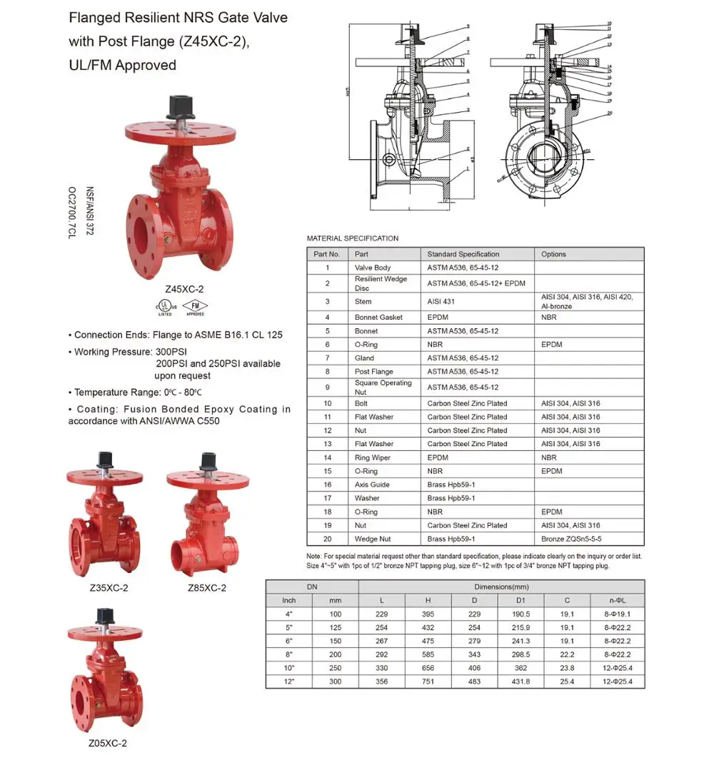 Ul Fm Ductile Iron Mechanical Joint Nrs Gate Valve With Post Flange ...