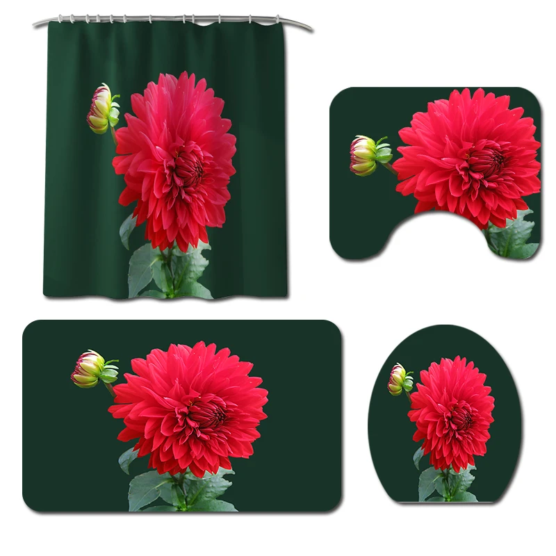 Custom Logo print 3d polyester fabric three 4 pieces bathroom mat bath rug sets 72"*72" shower curtain