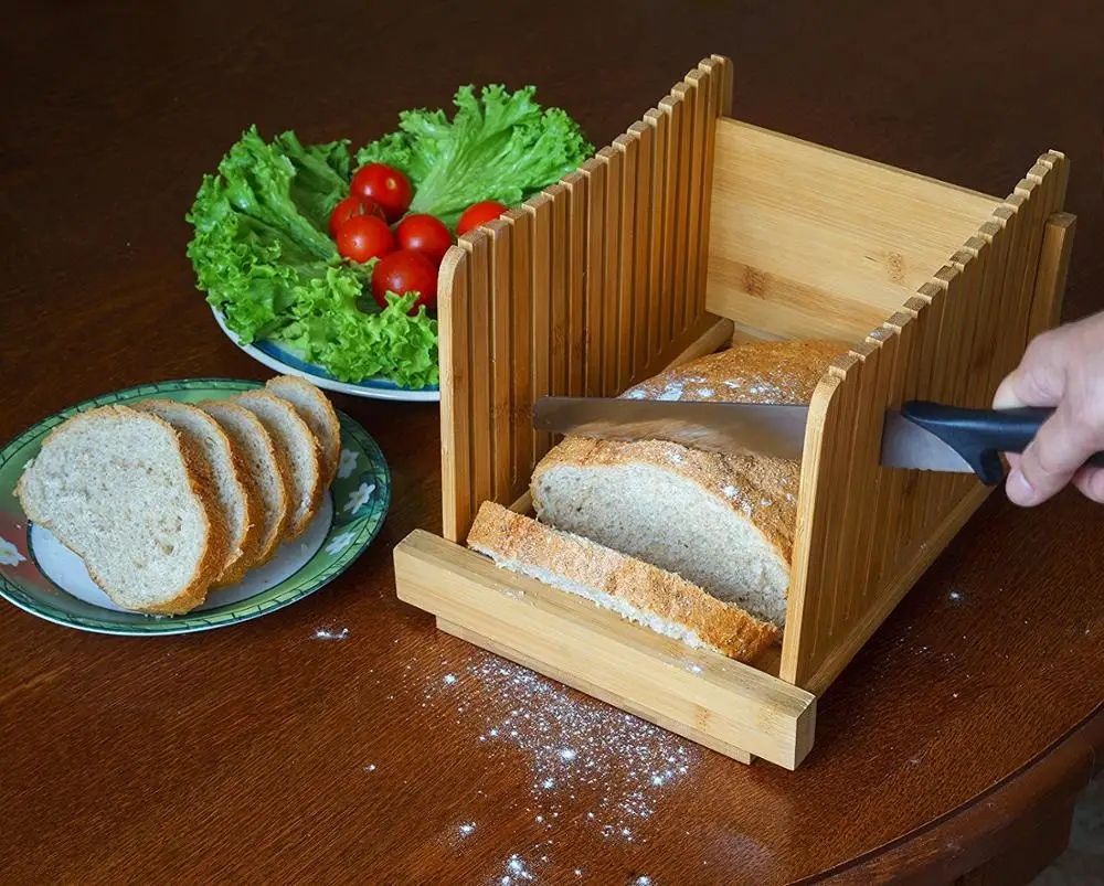 Bamboo Wood Compact Foldable Bread Slicer Box Cutter With Cutting Board