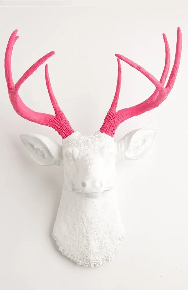 White Faux Deer Head Wall Mount With Pink Antlers The Boris By White Faux Deer Head Wall Mount With Pink Antlers The Boris By Taxidermy