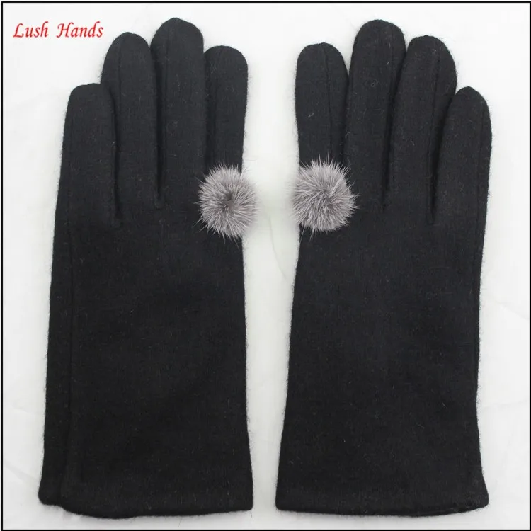 ladies winter cheap black woolen hand gloves with buld