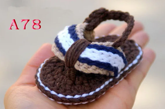 Free Shipping Crochet Baby shoes Baby boy Brown Flip Flops Crochet Baby Shoes Sizes 0 12
