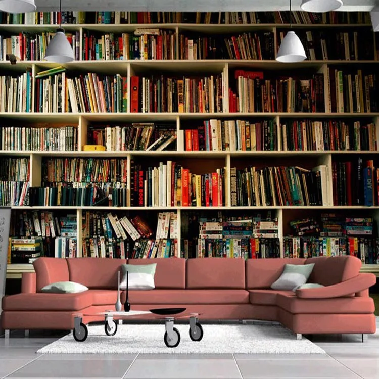 3d Effect Bookshelf For Home Living Room Wallpaper Murals