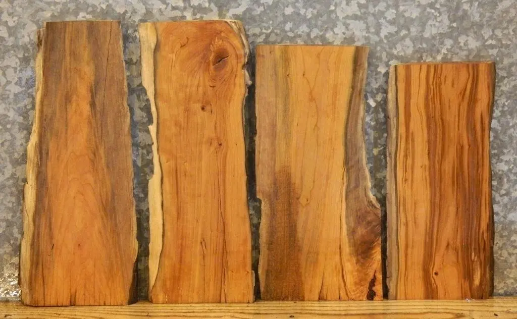 4- Natural Edge Cherry Craft Pack/Taxidermy Base Wood Slabs T: 1'', W: 7 3/4'', L: 18'' - 13622,13629,13637,13640