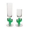 New Style Cactus Shaped Stem Champagne Glass with Green Painting