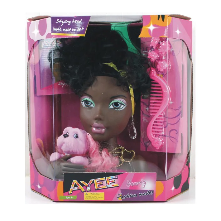 black doll heads with hair