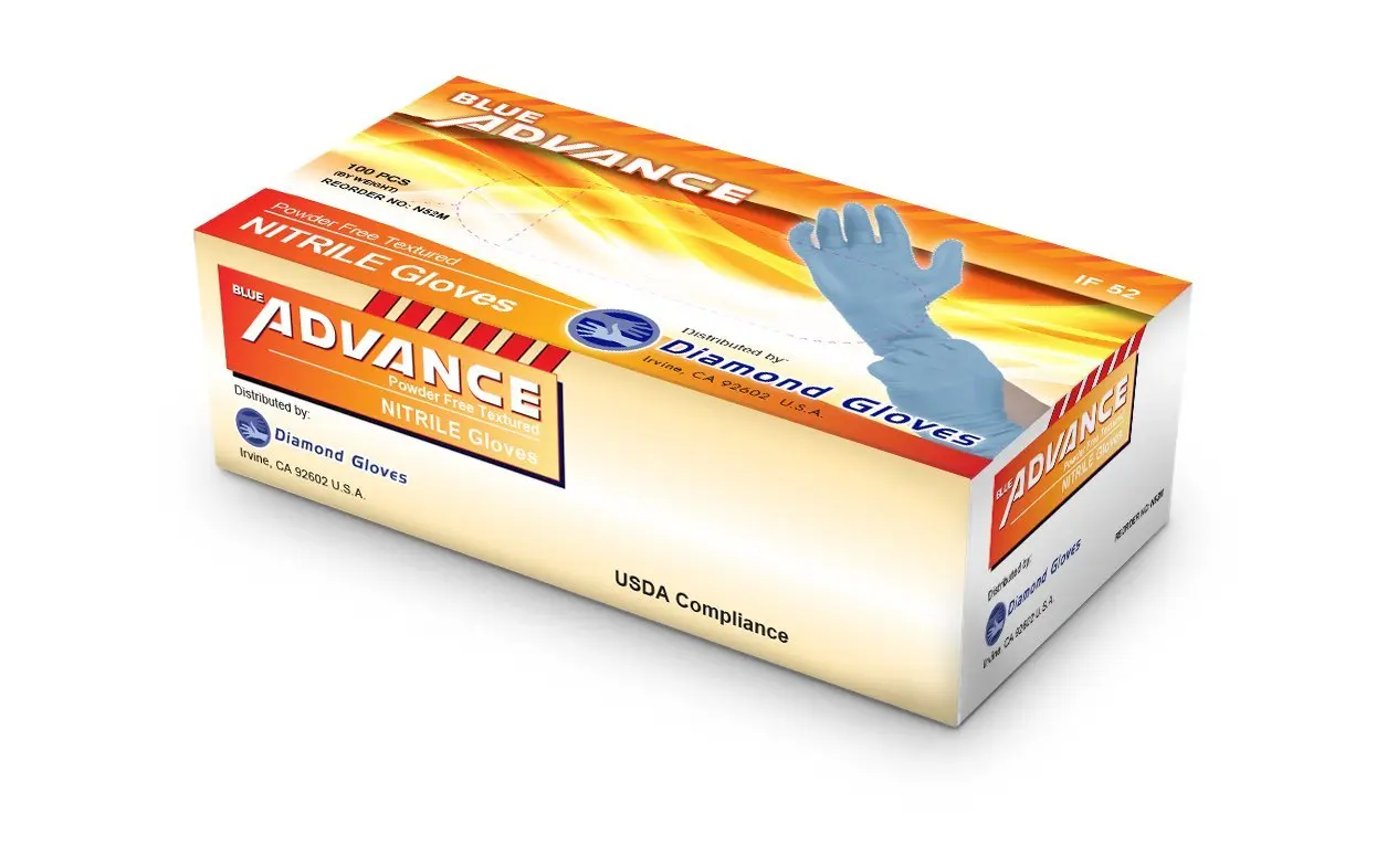 Diamond Gloves BLUE Advance Nitrile Examination, Industrial, Powder Free Gloves, 5 mil thickness, DISPOSABLE GLOVES, 1000pcs/ CASE, (Large)