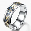 Stainless Steel Rings with gold dragon pattern inlay For Men gold jewelry sets