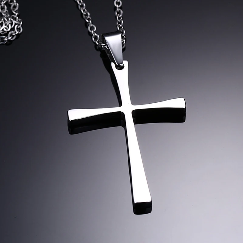 religion jewelry Pendant Necklace Men Stainless Steel Chain simple Jesus Cross Necklaces