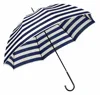 Bubble shape blue antique stick strip auto open and close leather handle umbrella