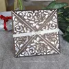 square wrap invitation cards brown&gold,laser cut new wedding invitation card 2015 with satin ribbon and pearl