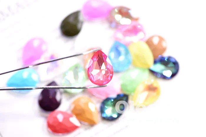 Factory Wholesale High Quality Mocha Shimmer Series Glass Pointed Back Teardrop MK Colors Rhinestones for Nail Art Decoration