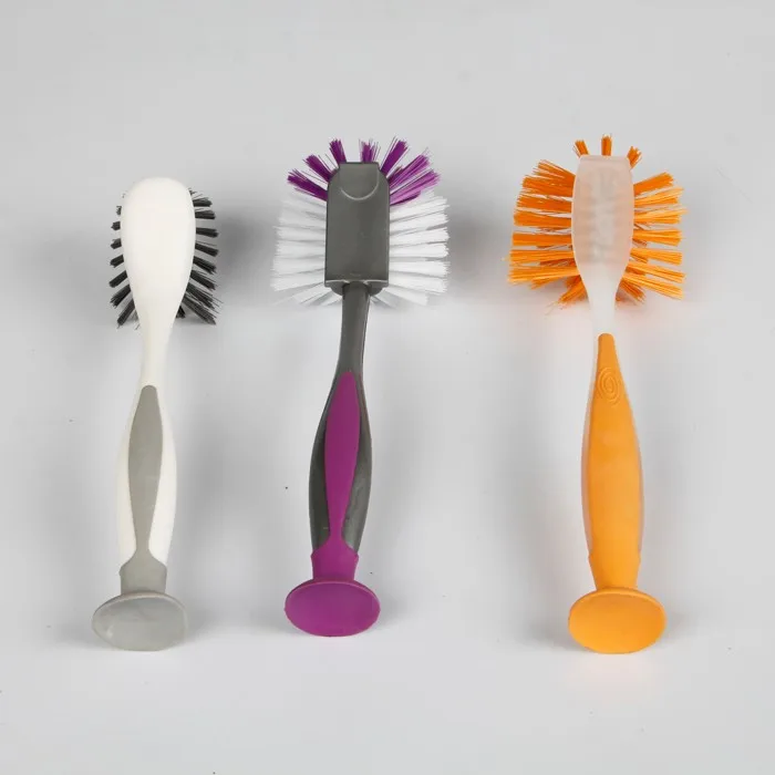 Assorted Colors Dishwasher Safe Plastic Suction Cup Dishwashing Brush